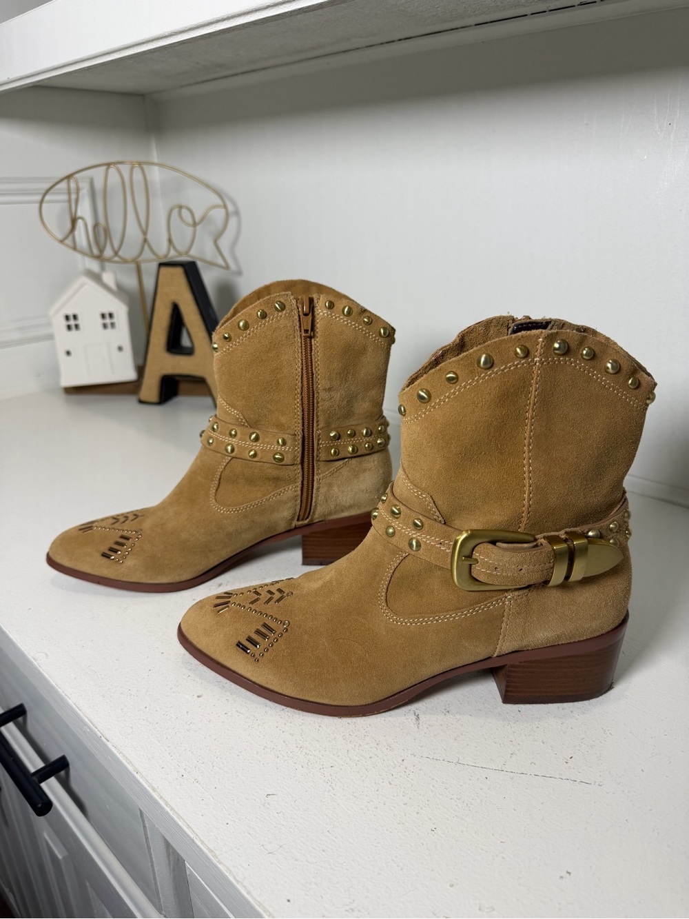 BCBG Generation Women's 8 Suede Studded Harness Moto Western Ankle Boot